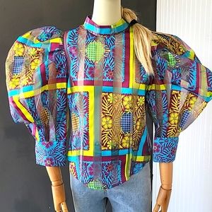 River blue Multi Puff sleeve Top
